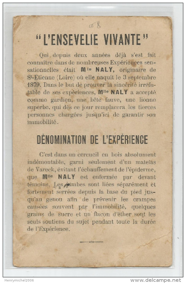 Loire - 42 - Mlle Naly De St Saint étienne ," L´ensevelie Vivante "  Cirque Avec Lionne Lion Voir Scan Dos - Cirque