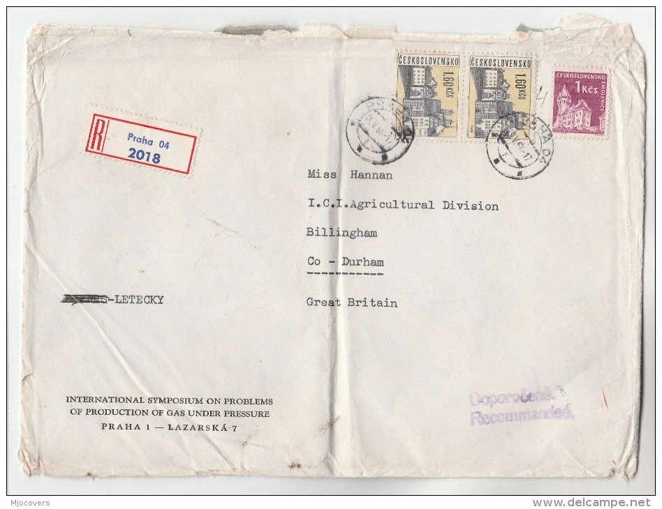 1966 Reg GAS PRESSURE PRODUCTION SYMPOSIUM Czechoslovakia To ICI Agriculture Div GB Stamps Energy Chemicals Cover - Gaz