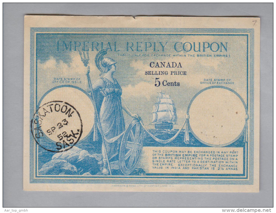 Kanada Canada Ganzsache Imperial Reply Coupon  5 Cents Saskatoon 1952-09-23 - 1903-1954 De Koningen