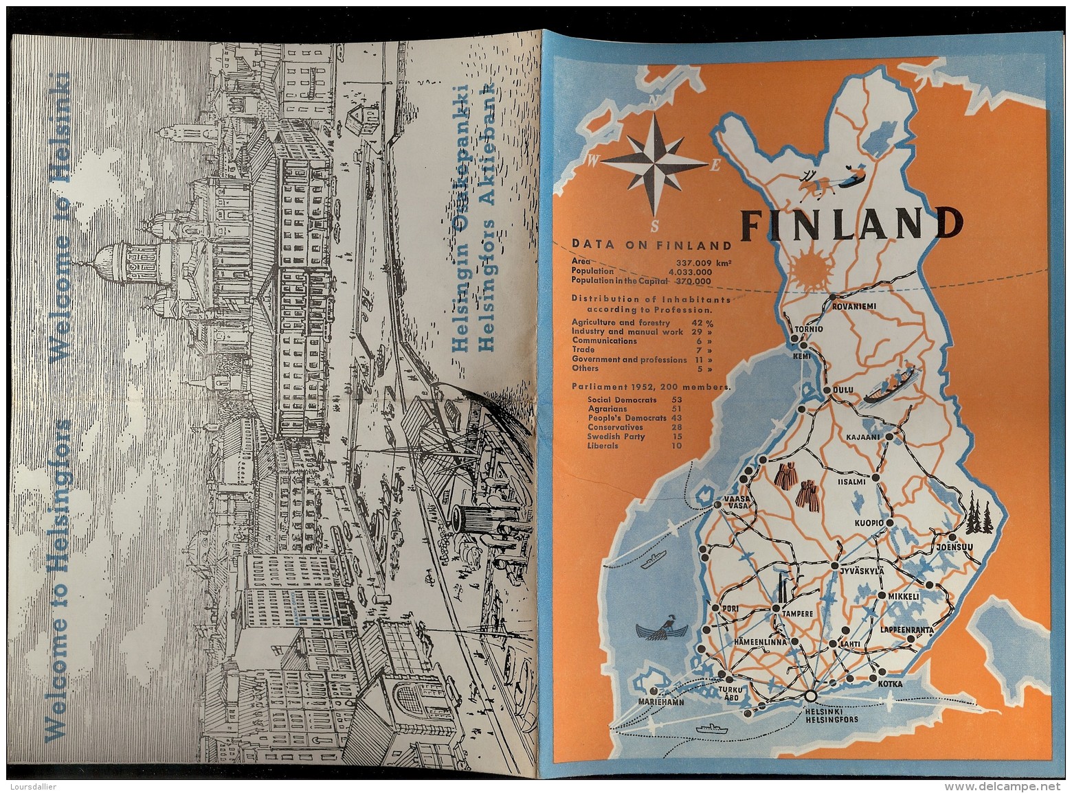 Carte HELSINKI Avec Quelques Photos De Monuments FILANDE 1952 Lors Des JO HELSINKI - Europe