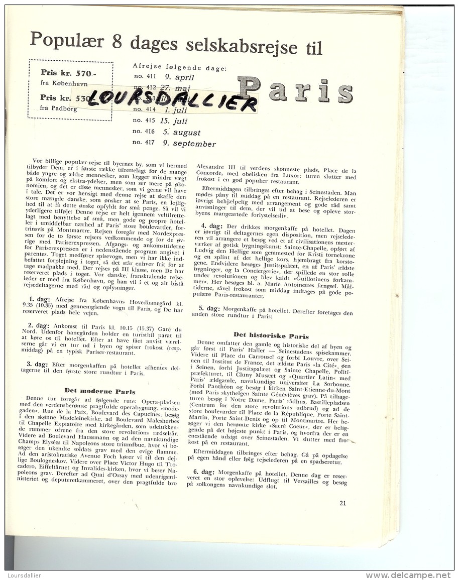 WAGONS LITS COOK SAISON 1952 En DANOIS CORSICA SUISSE PARIS SVERIGE NORDAFRIKA AGIER MARONKO SPANIEN MALLORCA SICILLIEN - Lingue Scandinave