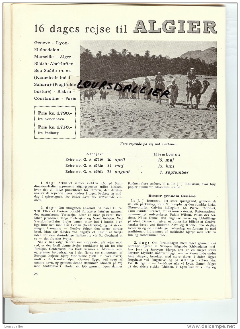 WAGONS LITS COOK SAISON 1952 En DANOIS CORSICA SUISSE PARIS SVERIGE NORDAFRIKA AGIER MARONKO SPANIEN MALLORCA SICILLIEN - Langues Scandinaves