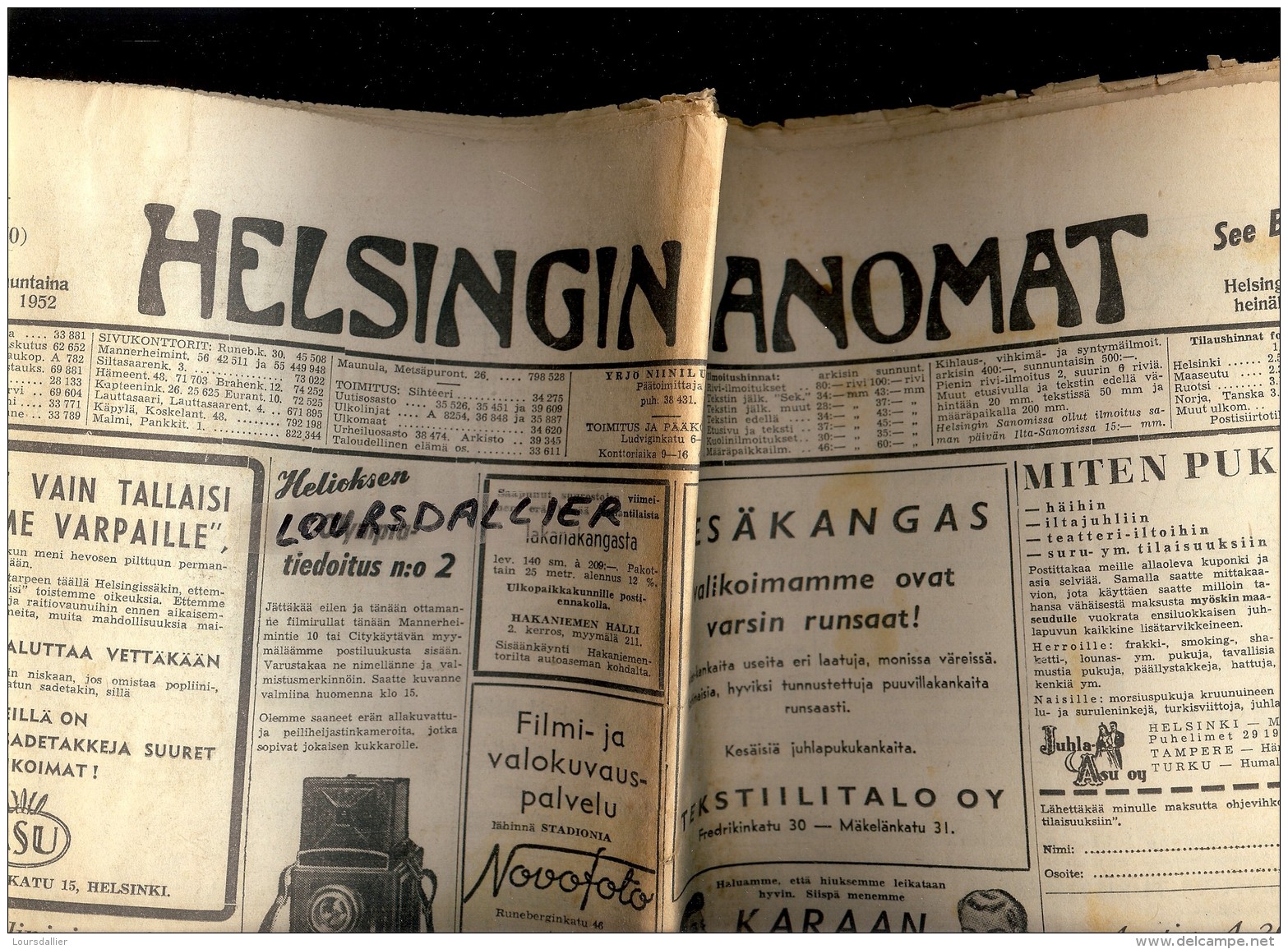 2 Journaux 1952 JO HELSINKI 1952 PAIVAN UUTISET N°70 Et HELSINGIN SANOMAT N°192 + Coupures Et Photos De Journaux - Scandinavian Languages