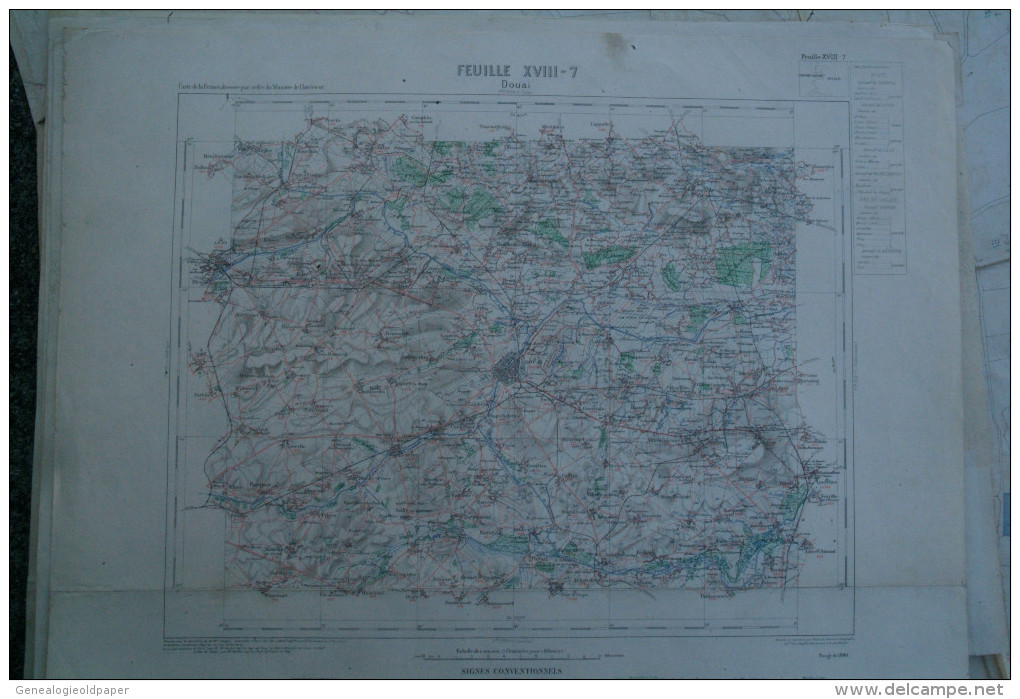 59- DOUAI- CARTE GEOGRAPHIQUE 1890- BRUNEMONT- WANCOURT- MERICOURT-RIEULAY- COUTICHES-ECAILLON-ROEULX- DROCOURT - Carte Geographique