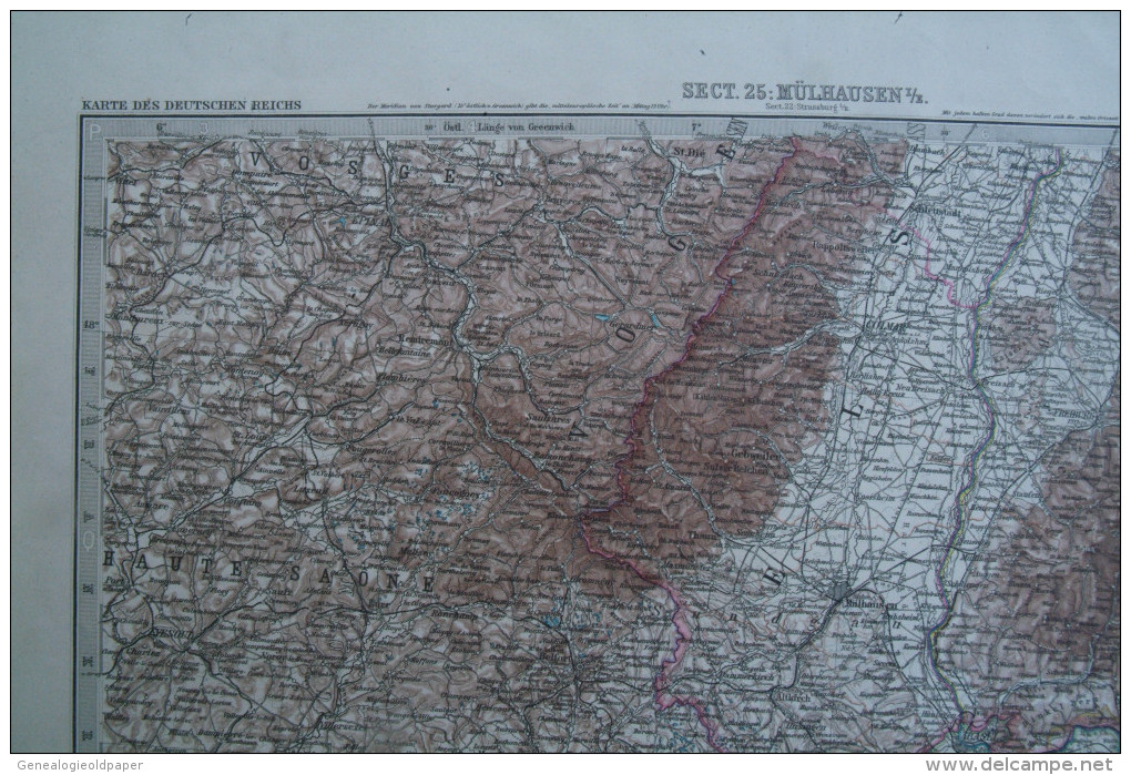 68 - MULHOUSE- MILHAUSEN- CARTE GEOGRAPHIQUE FIN XIX E- KARTE DEUTSCHEN REICHS- BERNE-BASEL-ZURICH-REMIREMONT-BESANCON- - Cartes Géographiques