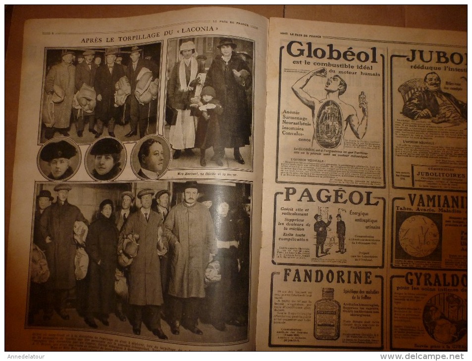 1917 LPDF :Catastrophe LACONIA; First Motor Battery -Tarrytown (USA);Les BALLONS;L'heure PINARD;Cargo ROCHESTER;Complot - Français