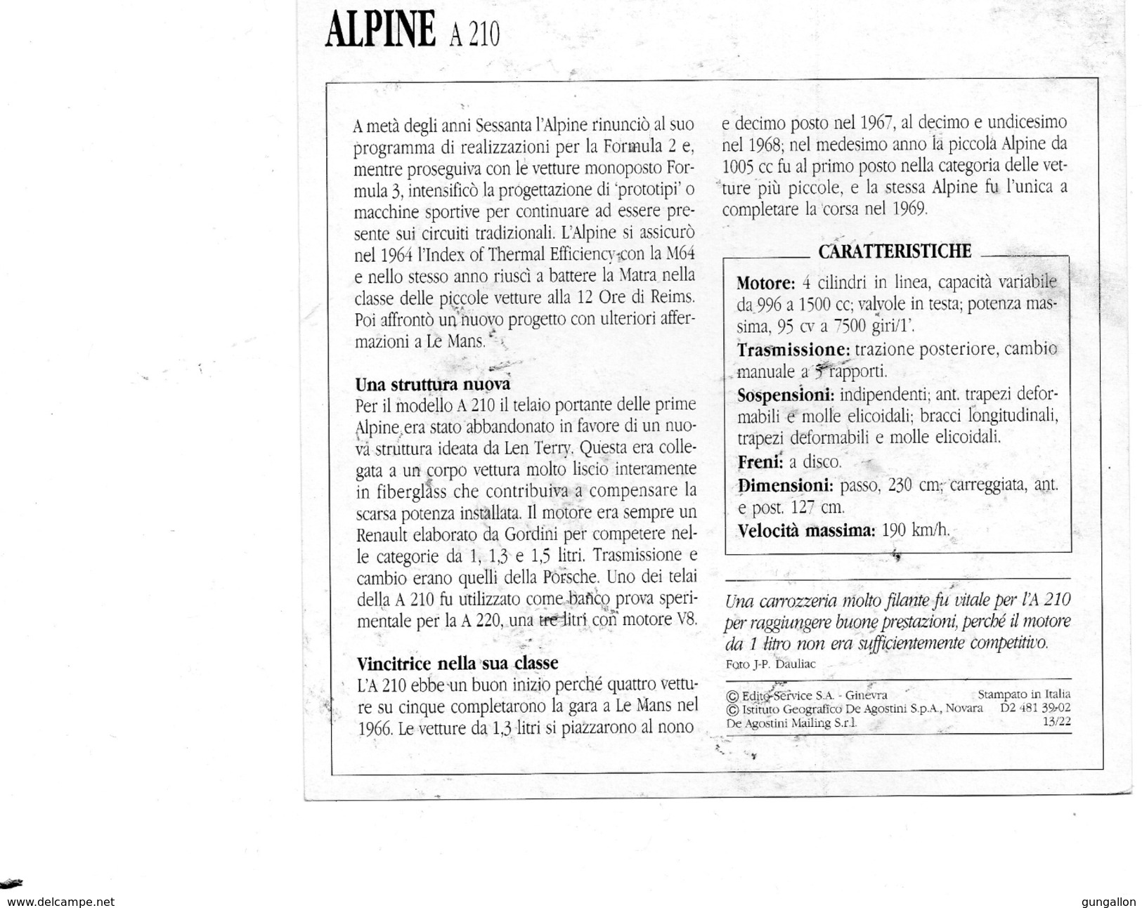 Auto Da Collezione  "Alpine 1966  A 210"  (Francia) - Moteurs
