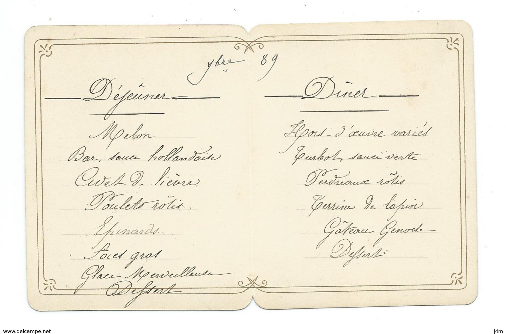 MENU De Septembre 1889.. ENFANT, CYMBALES, TAMBOURIN, DANSE - Menu