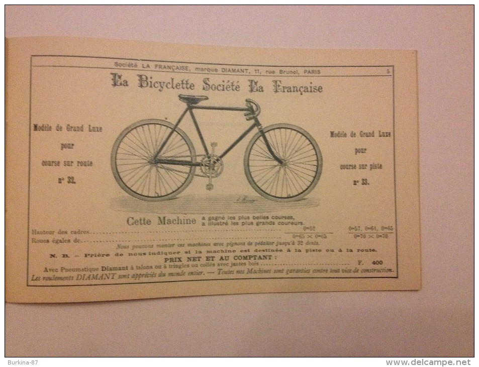 Cycles, Motocycles, SOCIETE LA FRANCAISE, Catalogue De Vente, Vers 1900 - Publicités