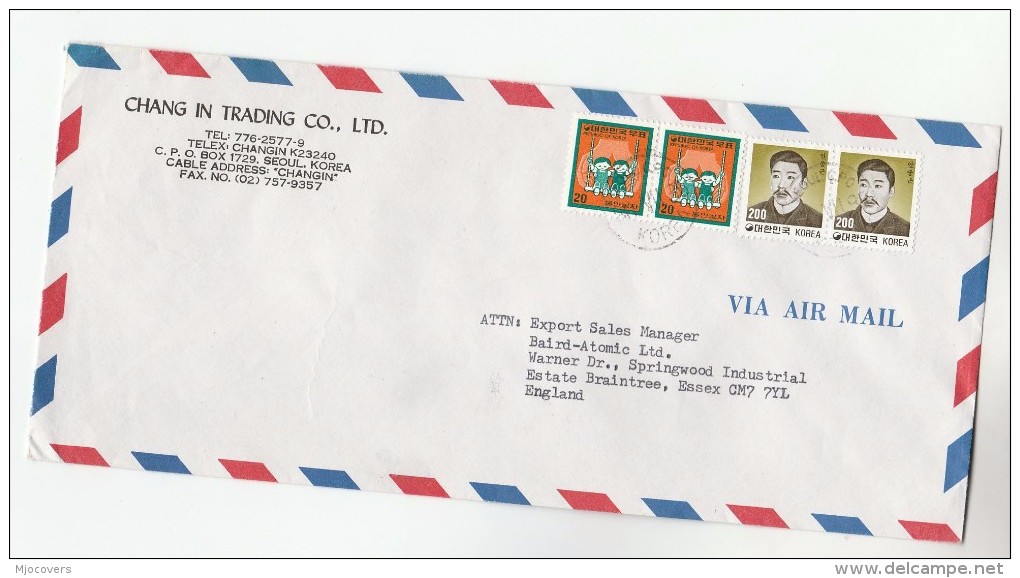 South KOREA Chang Co To BAIRD ATOMIC GB Air Mail Cover Stamps Nuclear Energy Medicine - Korea, South