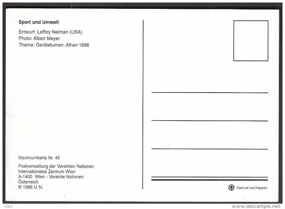 United Nations UN Vienna 1996 / Gymnastics / Sports And The Environment / Olympic Games Athens 1896 / MC - Sommer 1896: Athen