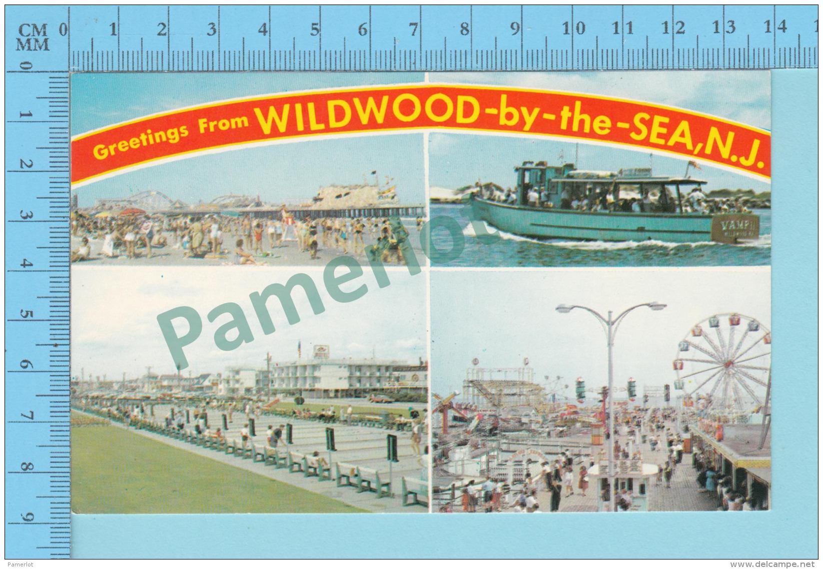 Greetings From   -Wildwood By The Sea, Multiview -New Jersey USA - 2 Scans - Souvenir De...