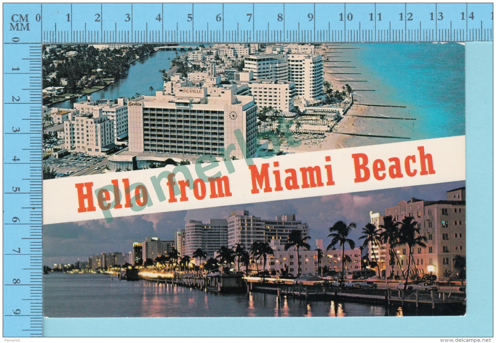 Hello From -  Miami Beach, Multiview  -  Florida USA - 2 Scans - Souvenir De...