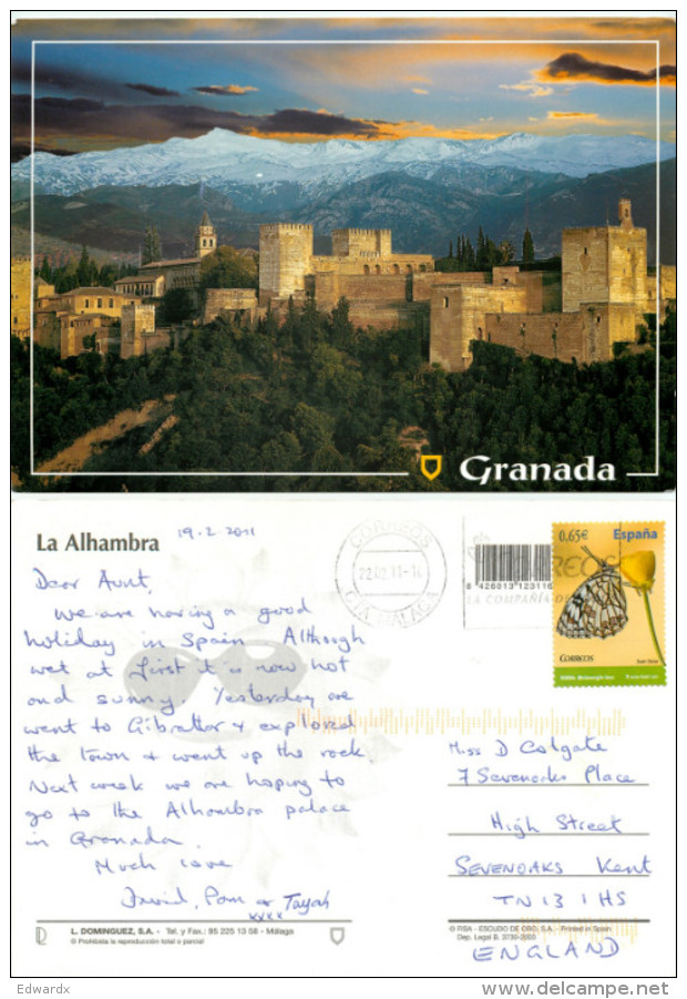 Alhambra, Granada, Spain Postcard Posted 2011 Stamp - Granada