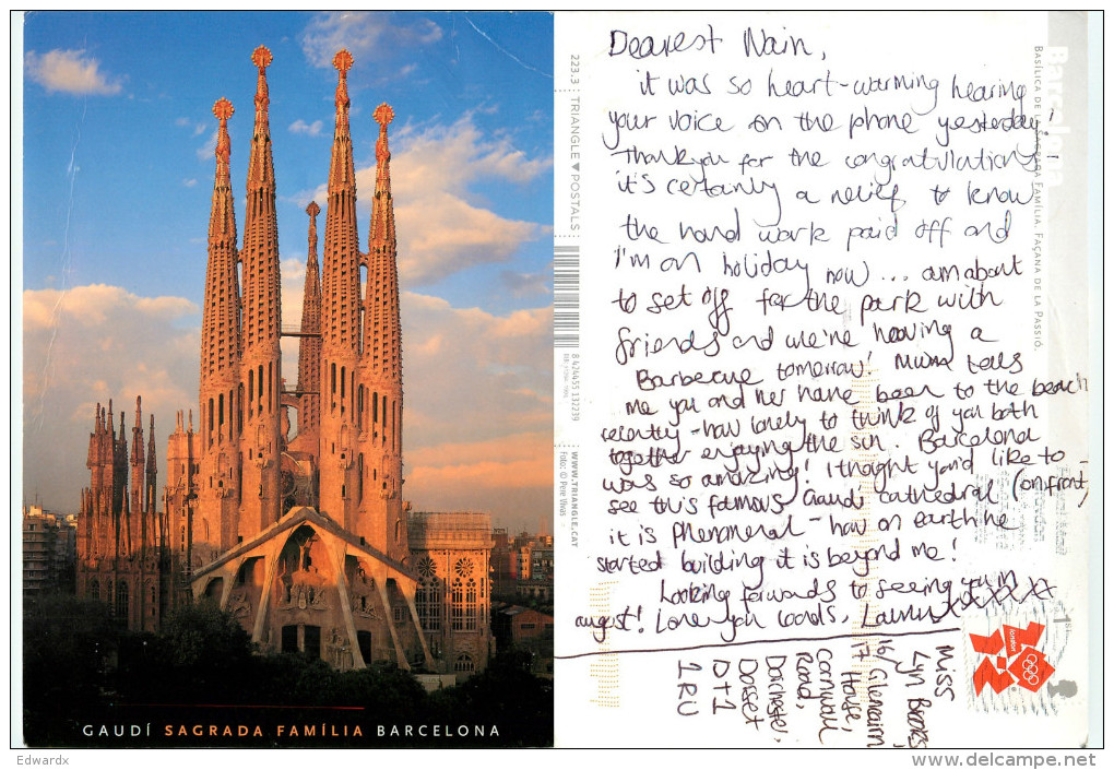 Sagrada Familia, Barcelona, Spain Postcard Posted 2012 Stamp - Barcelona