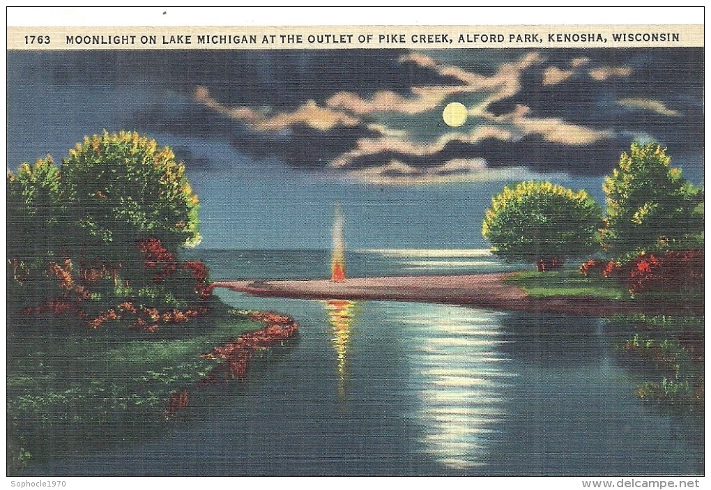 ETATS UNIS - UNITED STATES OF AMERICA - WISCONSIN - Moonlight On Lake Michigan At The Outlet Of Pike Creek Alfort Park - Autres & Non Classés