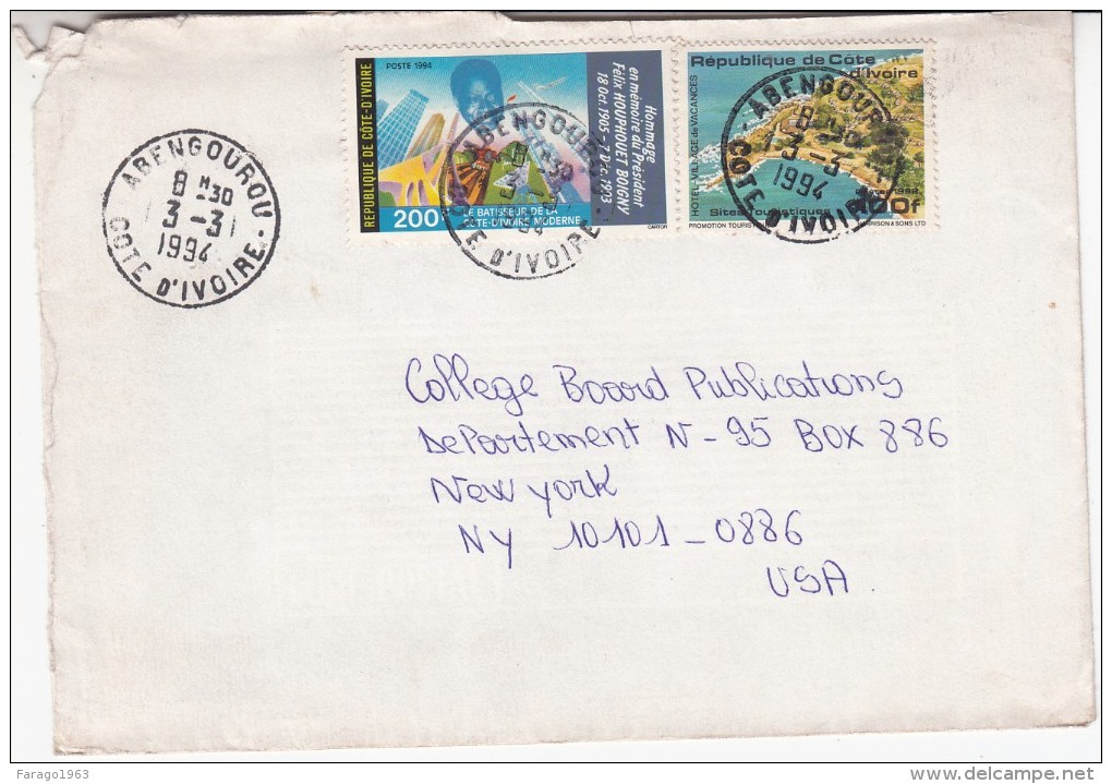 1994 Cote D'Ivoire RARE 1992 200F Tourism  Stamp Used On Commercial Airmail Cover To USA - Costa D'Avorio (1960-...)