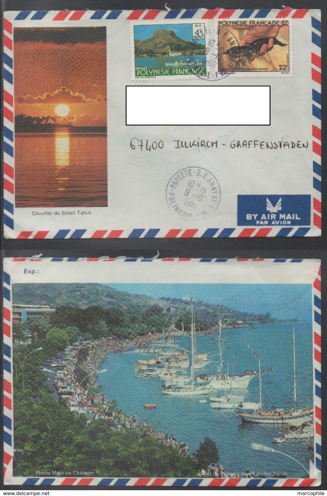 POLYNESIE FRANCAISE / 1980 - 2 LETTRES AVION ILLUSTREES / 2 IMAGES (ref 4998) - Lettres & Documents