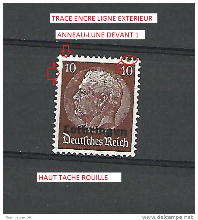 1939 / 1945 N° 6 LOTHRINGEN  SURCHARGÉE BRUN FONCE 10 PF  NEUF * GOMME - Usati