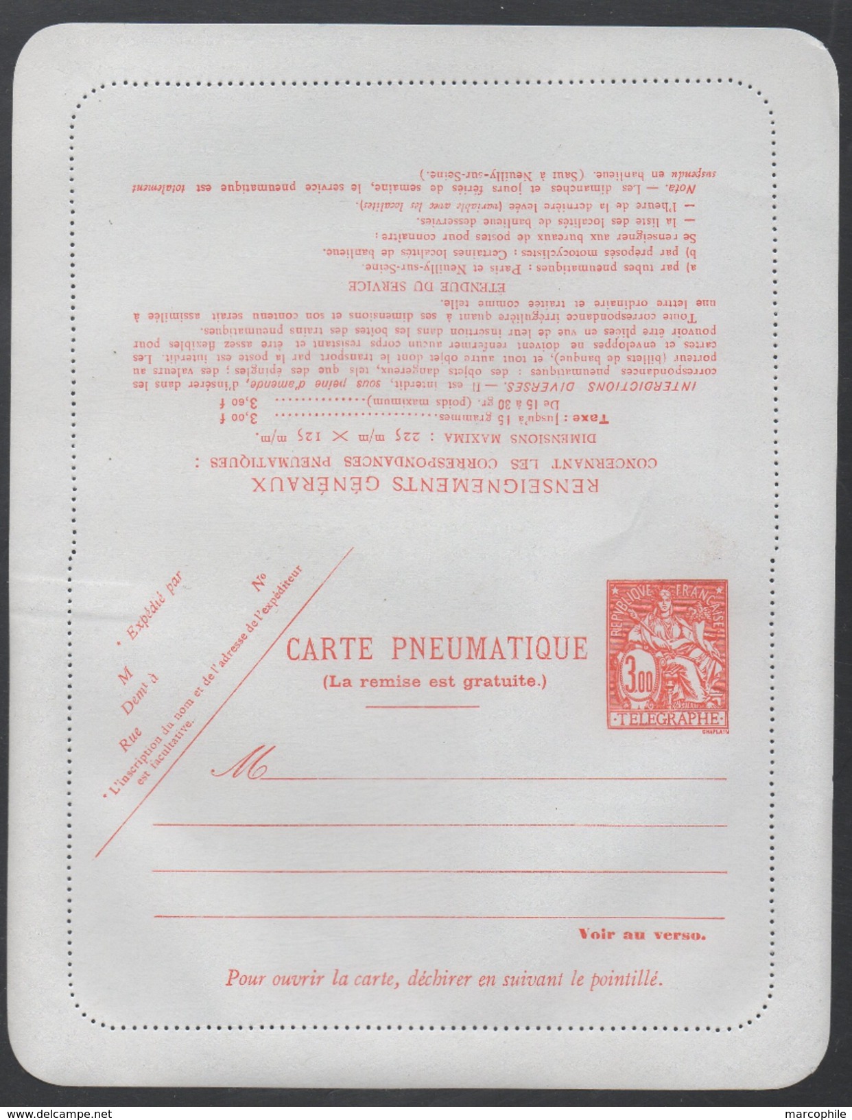 TYPE CHAPLAIN  / 1971 CARTE PNEUMATIQUE A 3.00 FRANCS  (ref 5711) - Pneumatische Post