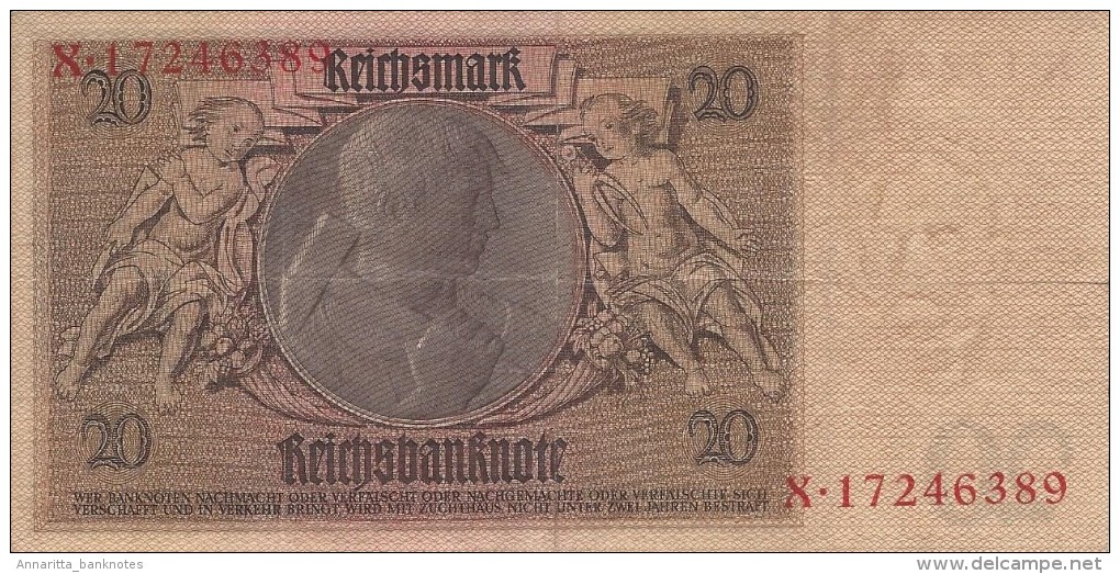 GERMANY 20 REICHSMARK 1929 P-181a VF UNDERPRINT X S/N X.17246389 [ DER181a ] - 20 Mark