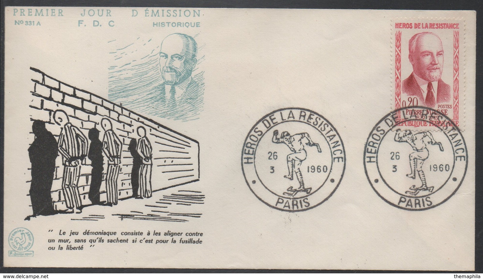 III REICH - RESISTANCE / 1960 ENVELOPPE FDC PIERRE MASSE # 1249 (ref LE772) - Militaria