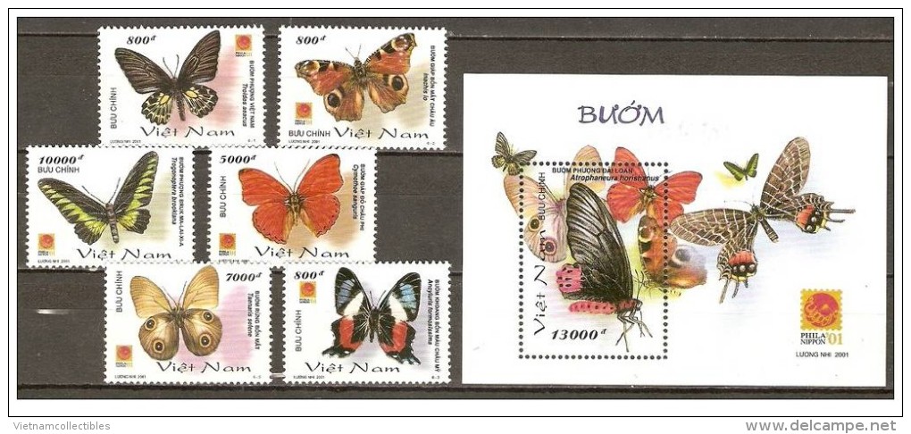 Vietnam Viet Nam MNH Perf Stamps & Souvenir Sheet 2001 : Butterfly (Ms868) - Vietnam