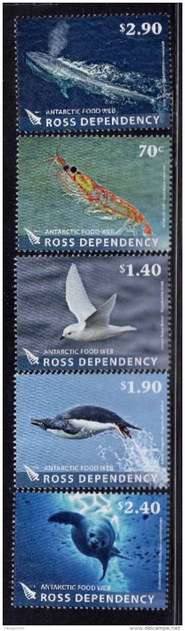 2013 Ross Dependency Food Web Whales Birds Seals Complete Set Of Of 5 MNH - Nuovi