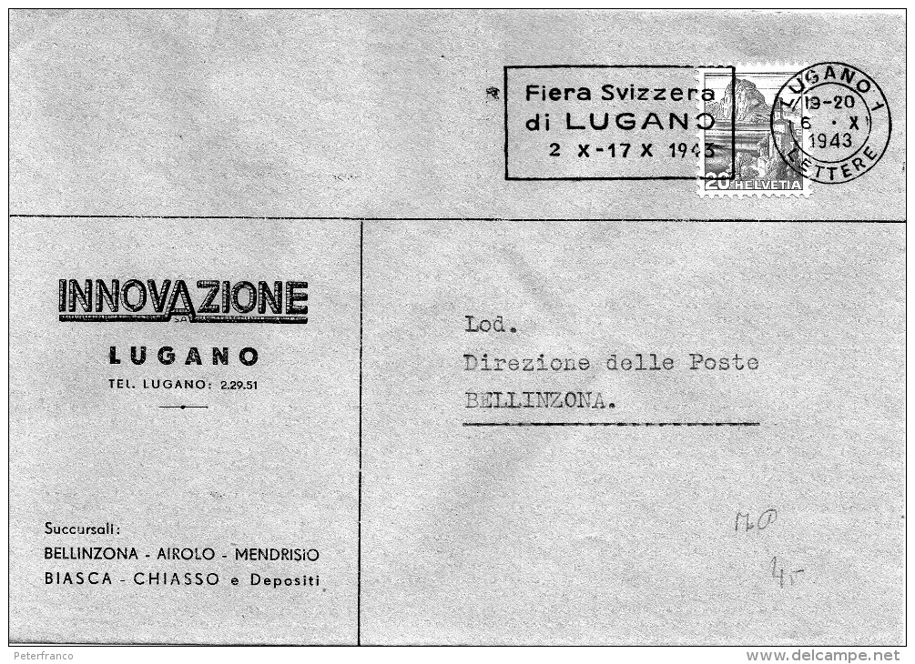 1943 Svizzera - Fiera Di Lugano - Postmark Collection