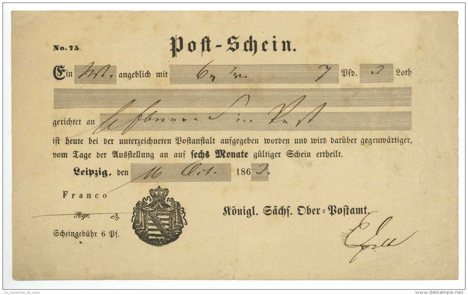 Postschein LEIPZIG 1863 Königlich Sächsisches Ober-Postamt - Saxony