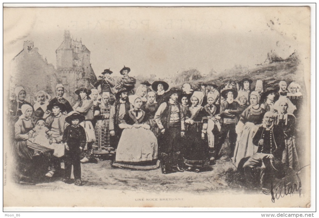 29 -  Cpa 1900 -  UNE NOCE BRETONNE -  COSTUME & COIFFE BRETONNE - SIGNEE VILLARD - Elliant