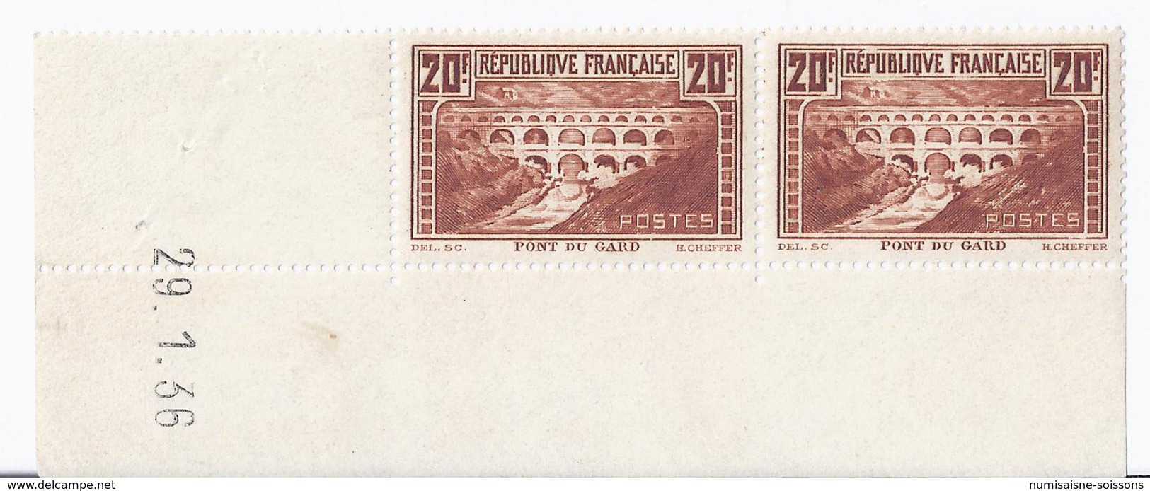 TIMBRES FRANCE - COIN DATE - 20 FRANCS TYPE II B - 29.1.36 - PONT DU GARD - YVERT ET TELLIER 262 - 1930-1939