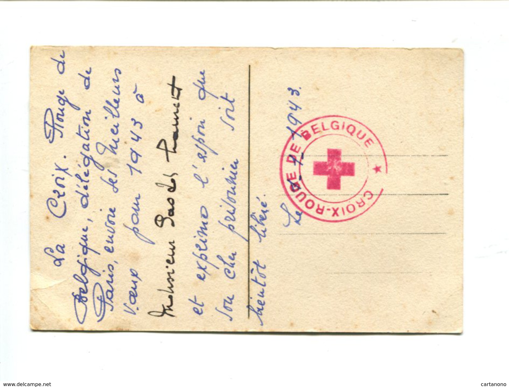 Cp En Franchise Cachet CROIX ROUGE DE BELGIQUE - 1943 (voir Texte) - Croix-Rouge