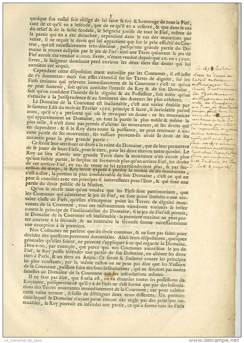 1741 - MEMOIRE Pour M. Le DUC DE BRISSAC, Pair Et Grand Pannetier De France Contre Le Sieur Bernard DU RONCERAY - Documents Historiques