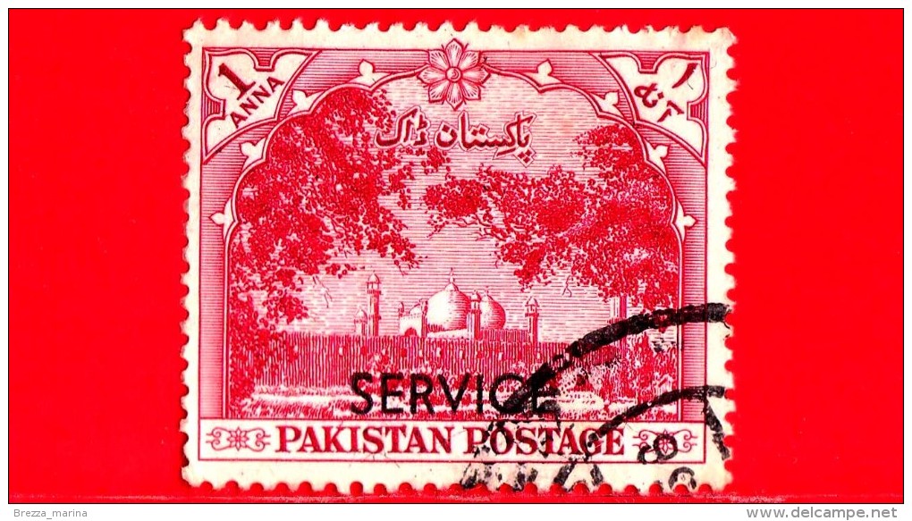 PAKISTAN - Usato - 1954 - 7° Anniversario Dell'indipendenza - Badshahi Masjid - Moschea - Sovrastampato SERVICE - 1 - Pakistan
