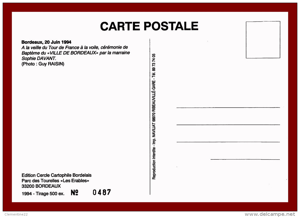 Salon Des Cartes Postale ( Carthophile ) A La Veille Du Tour De France à La Voile Tirage 500 Exe à Bordeaux - Bourses & Salons De Collections