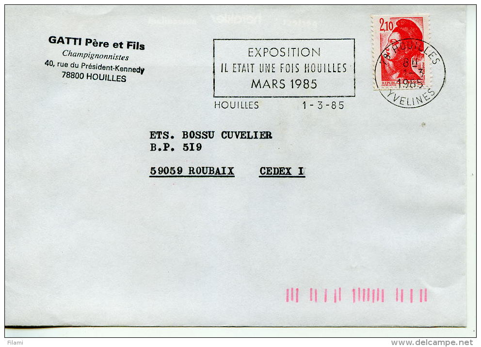 Flamme Exposition Houillles 1985,Gatti Père Et Fils 78 Houilles,Yvelines,Liberté Gandon 2.10 Seul Sur Lettre 1.3.85 - Maschinenstempel (Werbestempel)