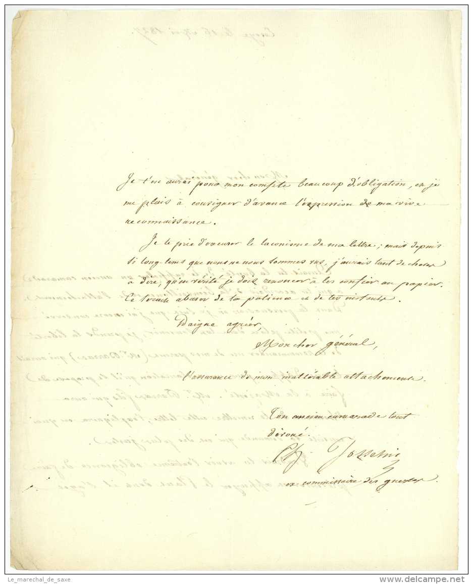 ESSOYE 1827 - Josselin Ex-commissaire Des Guerres Au General Baron De Beurnonville 2 Pp. - Documents Historiques