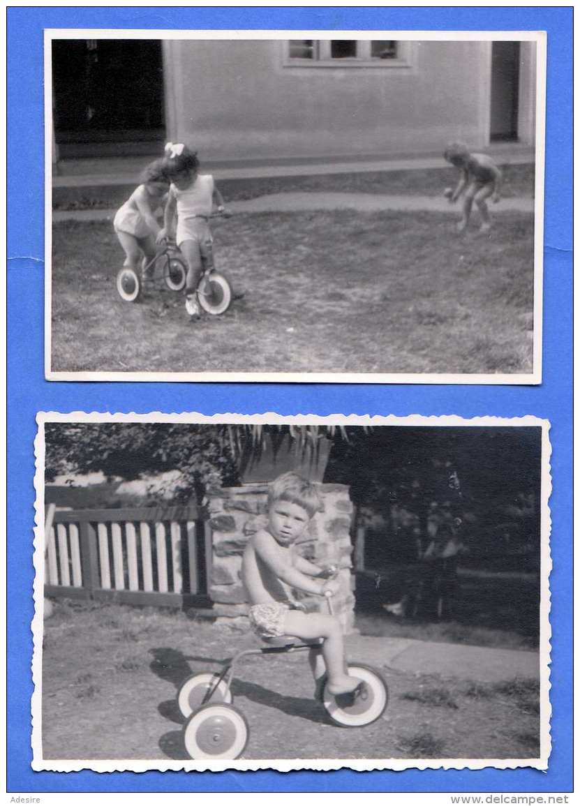 2 Original Fotos 195?, 2 Mädchen Ein Bub Mit Dreirad, Format Ca.10 X 7 Cm - Sonstige & Ohne Zuordnung