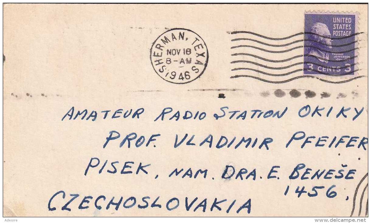 SHERMAN TEXAS QSL Karte Versendet 1946 Gel.nach Czechoslowakei - Radio