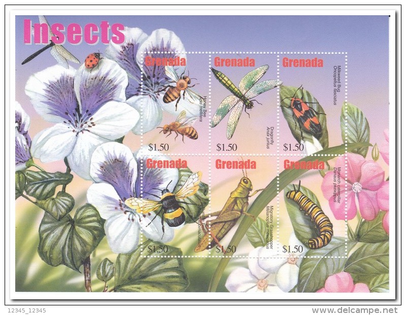 Grenada 2002, Postfris MNH, Flowers, Insects - Grenada (1974-...)