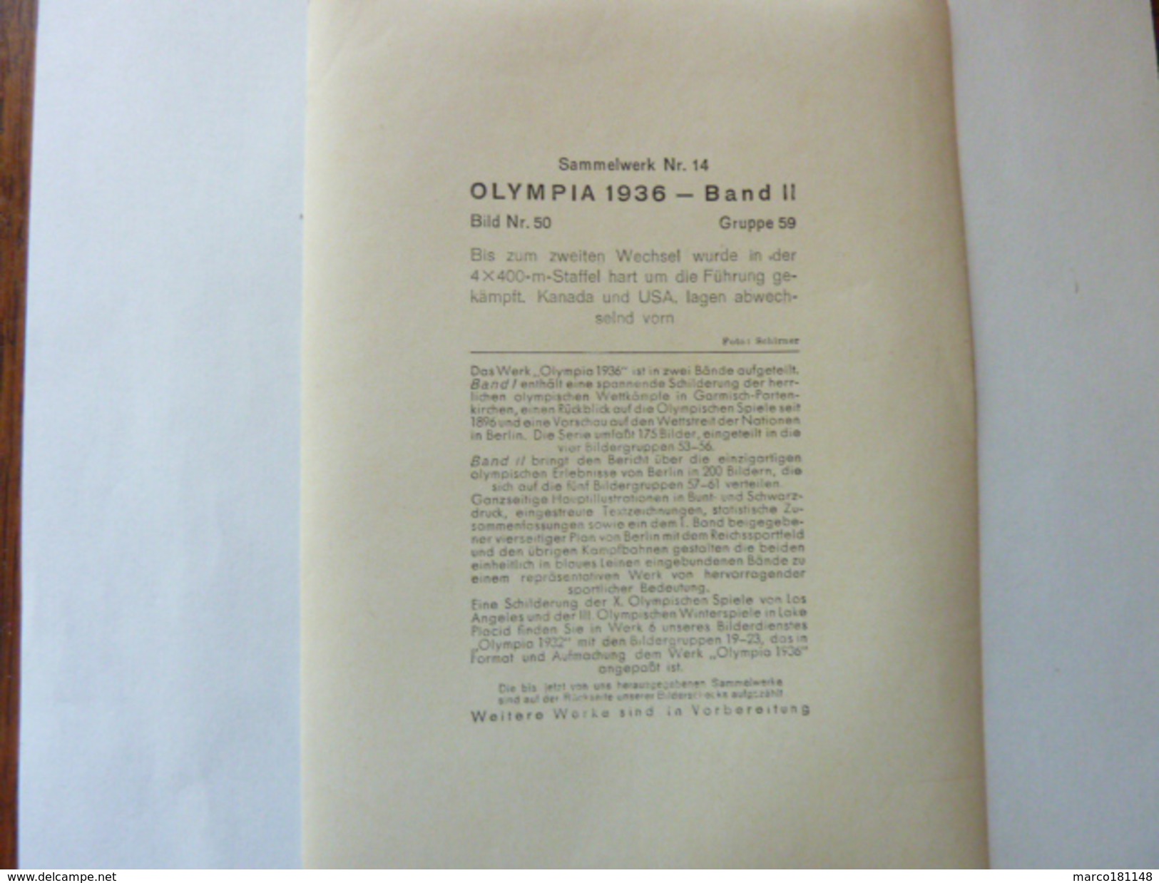 OLYMPIA 1936 - Band II - Bild Nr 50 Gruppe 59 - 4X400 M - Canada Et USA - Jeux Olympiques - Sport