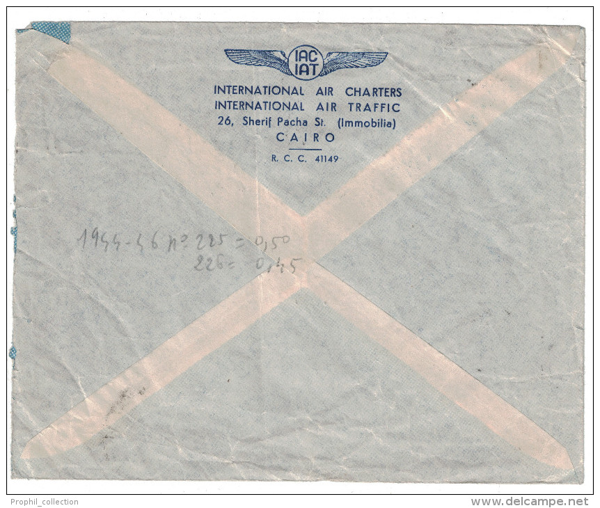 EGYPTE - Publicité Pour LA POSTE AERIENNE (INTERNATIONAL AIR CHARTERS TRAFFIC) Le CAIRE CAIRO Sur Enveloppe Pour FRANCE - Poste Aérienne