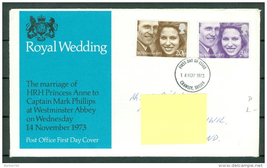 Great Britain 1973 FDC Royal Wedding - Sent To Allschwill (Switzerland). - 1971-1980 Em. Décimales
