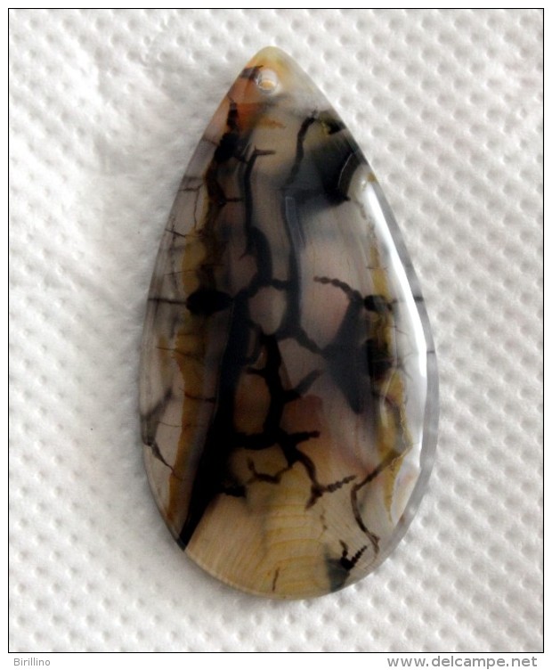 552 - Agata - Pendente A Forma Di Goccia Colore Giallo Trasparente Con Venature Di Nero - Agate