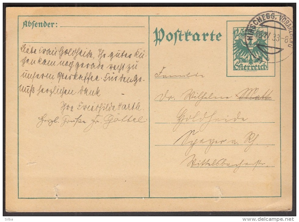 Austria Hirschegg Vorarlberg 18.4.1933 / Postal Stationery 12 Groschen - Autres & Non Classés