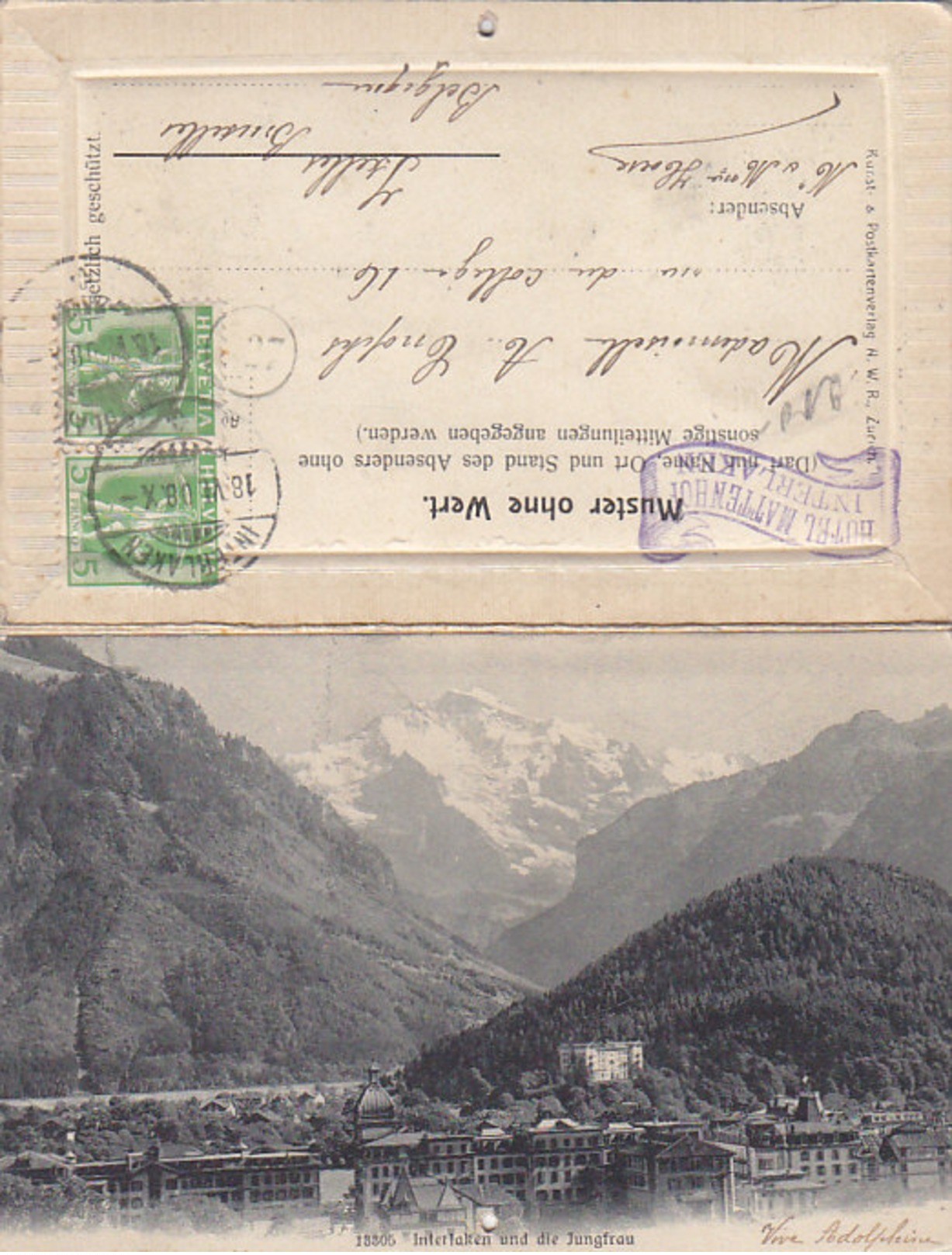 Interlaken  Faltkarte Mit Echten Edelweiss U.a. - Superbouquet - 1908    (P3-01022) - Autres & Non Classés