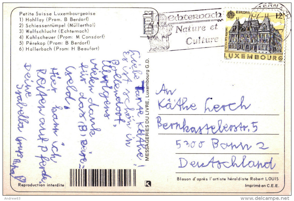 LUSSEMBURGO - LUXEMBOURG - 1990 - 12F Europa Cept + Flamme Nature Et Culture - Echternach - Petite Suisse Luxembourge... - Echternach