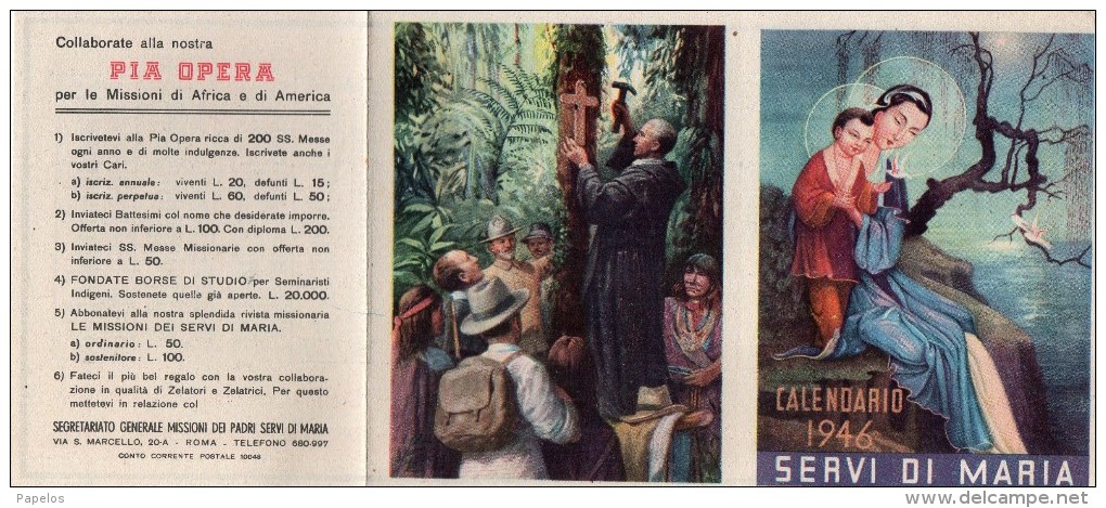 1946 CALENDARIO FORMATO PICCOLO - Formato Piccolo : 1941-60