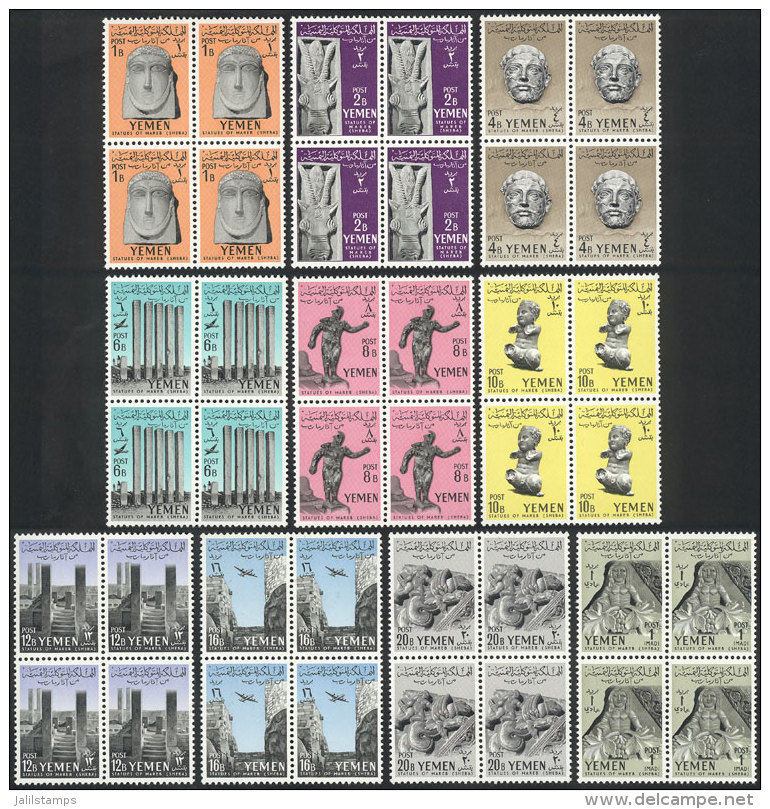 Yvert 99/108, 1961 Archeology, Complete Set Of 10 Values In Unmounted Blocks Of 4, Excellent Quality, Catalog Value... - Yemen